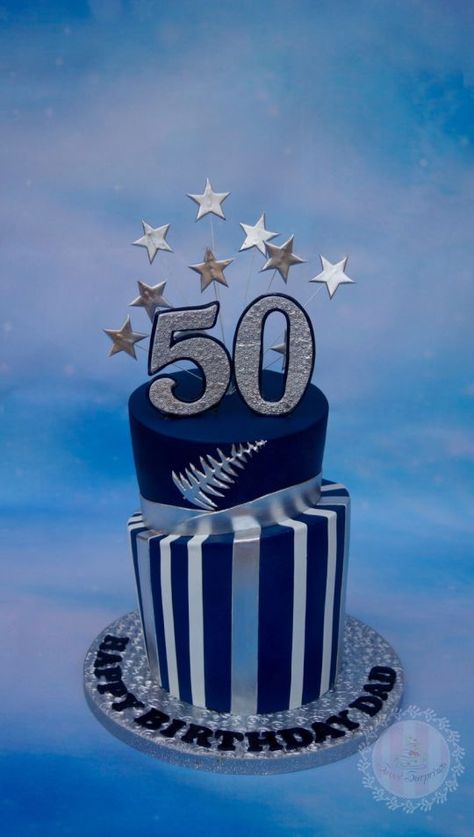 Navy and Silver 50th Birthday Blue Dinner Party, 50th Birthday Cakes For Men, Mens Birthday Party Decorations, 70th Birthday Cake, Birthday Decorations For Men, 21st Party, Mens Birthday Party, 50th Birthday Cake, Birthday Cakes For Men