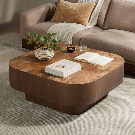 Euclid Coffee Table West Elm Coffee Table, Sophisticated Furniture, Pine Plywood, Walnut Burl, Solid Coffee Table, Dark Mahogany, Table Cafe, Rustic Lodge, Contemporary Living Spaces