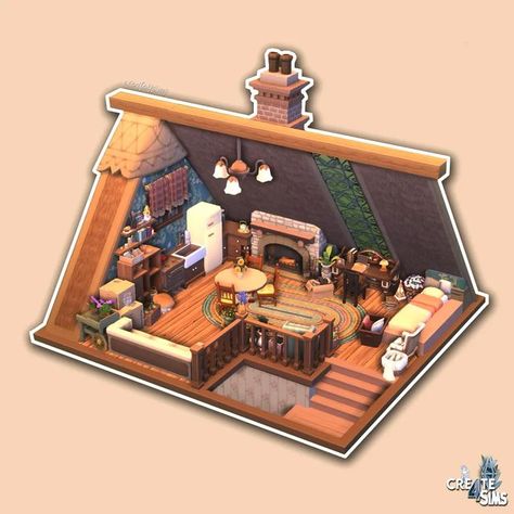 Cottagecore Attic, Sims 4 Platforms, Aesthetic Settings, Sims4 Houses, Sims Room, Sims 4 Loft, Ts4 Builds, Attic Room Ideas, Sims Decor