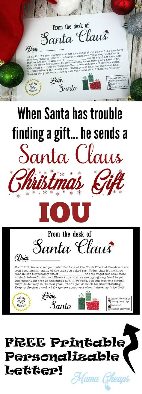 FREE Santa Claus Christmas Present IOU Printable Letter - avoid disappointment on Christmas morning when the most-asked-for-toy just isn't going to happen. Easy printable IOU letter! #santa #printable #christmas #mamacheaps Free Letters From Santa, Christmas Gift Certificate Template, Christmas Gift Certificate, After Christmas Sales, Christmas Snack, Free Christmas Printables, Jolly Christmas, Santa Claus Christmas, Christmas Snacks