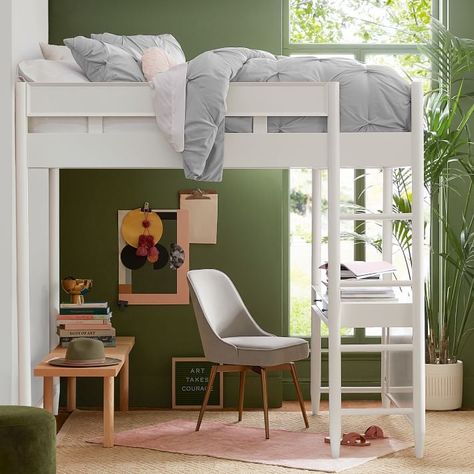 Best Full-Size Loft Bed: Mid-Century Loft Bed Adult Loft Bed, Modern Loft Bed, Planter Pottery, 60s Furniture, Teen Furniture, Dorm Inspo, Bed Shelves, Double Deck, Bed Desk