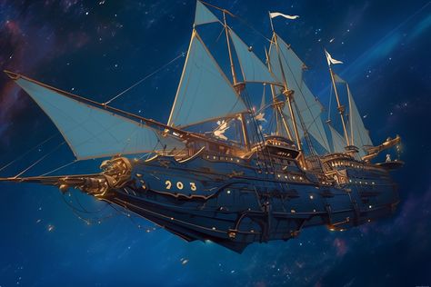 Dnd Flying Ship, Flying Ships Fantasy Concept Art, Space Sailing Ship, Fantasy Blimp, Spelljammer Ships Concept Art, Sci Fi Boat, Flying Ship Concept Art, Magic Airship, Eberron Airship