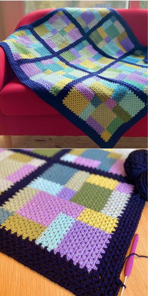 Crochet Scrap Blankets Free Patterns, Pastel Crochet Ideas, Color Block Crochet Blanket, Patchwork Crochet Blanket, Crochet Quilt Tutorial, Cabin Crochet, Scrap Blanket, Crochet Patchwork Blanket, Crochet Quilt Pattern