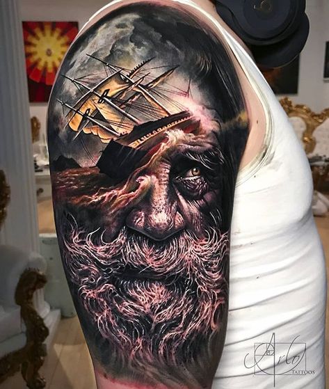 Last ship facemorph for the year 😅. Done at @elysium_studios . . . . . . . . @tatsoul @fkirons @inkedmag @fkirons @saniderm @heliostattoo… Arlo Tattoo, Arlo Dicristina, Jesus Carrying The Cross, Ship Tattoo Sleeves, Carrying The Cross, Mangas Tattoo, Viking Tattoo Sleeve, Poseidon Tattoo, Vikings Tattoo