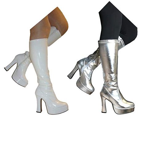 Fancy Dress gogo Platform super hero Party 60s 70s Retro Boots White or Silver: Amazon.co.uk: Toys & Games 70s White Boots, Sequin Poncho, Super Hero Party, Retro Boots, Ladies Fancy Dress, Pretty Cardigans, Gogo Boots, Boots White, Superhero Party