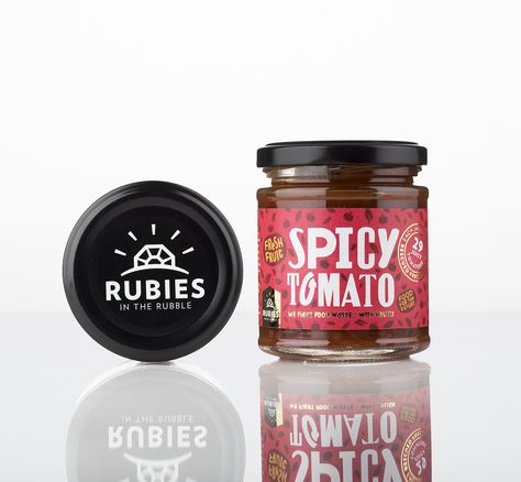 Rubies in the Rubble on Packaging of the World - Creative Package Design Gallery Salsa Packaging, Coffeeshop Logo, Sauce Packaging Design, Canned Meals, Vegan Packaging, Sauce Packaging, Spices Packaging, Jar Packaging, Food Branding