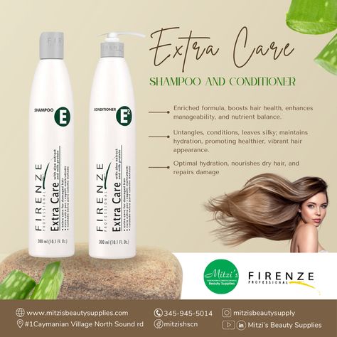 🍃💧 Dive into the essence of nourishment with FIRENZE Extra Care Shampoo and Conditioner at Mitzi's Beauty Supplies. Our enriched formula is tailored to boost hair health, untangle knots, and provide silky manageability. Say hello to maintained hydration and a vibrant, healthier hair appearance. Discover the touch of extra care at #1 Caymanian Village North Sound Rd or call 345-945-5014. #FIRENZEExtraCare #HealthyHair #HydrationBoost #SilkySmooth #MitziBeauty Damage Hair Care, Healthier Hair, Beauty Supplies, Milk Protein, Hair Health, Beauty Supply, Dry Hair, Damaged Hair, Shampoo And Conditioner