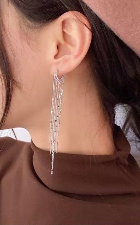 These long drop tassel hoop earrings are beautiful and elegant.  Can be purchased in silver or gold. Attached to a huggies hoop earring is 7 sparkling strand tassels. Add glamour to any outfit. Feel good jewellery, feel good gifts. Treat yourself or a loved one. Made from a very high quality zinc alloy which is silver or gold plated. Earring hoop diameter is 1.5cm and the earring length (longest tassel) is 9cm. Package is beautifully wrapped and presented in a fabric jewellery bag. An ElamorGB g Feel Better Gifts, Long Tassel Earrings, Heart Dangle Earrings, Jewellery Earrings, Long Drop Earrings, Jewelry Wedding, Light Weight Earrings, Stylish Jewelry, Silver Hoop Earrings