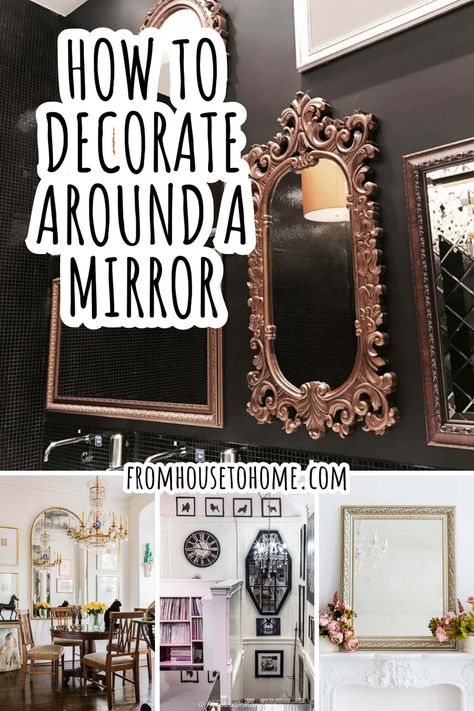 Discover the best techniques for decorating around a mirror. Decorating Around Mirror On Wall, Square Mirror Decorating Ideas, What To Put On Either Side Of A Mirror, Unique Bathroom Mirror Ideas, How To Decorate Around A Mirror, How To Hang A Mirror On The Wall, Decor Around Mirror On Wall, Decorate Around A Mirror, Mirror Hanging Ideas