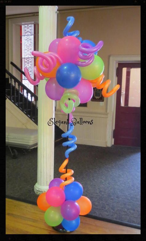 neon balloon column by www.elegant-balloons.com Mom Balloons, Birthday Budget, Bright Balloons, Balloon Tower, Glow Birthday Party, 1st Birthday Balloons, Glow Birthday, Balloon Stands, Balloon Ideas