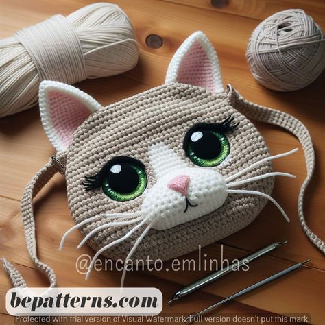 Crochet Cat Bag Pattern Free, Easy Crochet Pouch, Cat Bag Pattern, Cat Bag Crochet, Animal Purse, Purse Patterns Free, Diy Crafts Knitting, Quick Projects, Knitting Bag Pattern