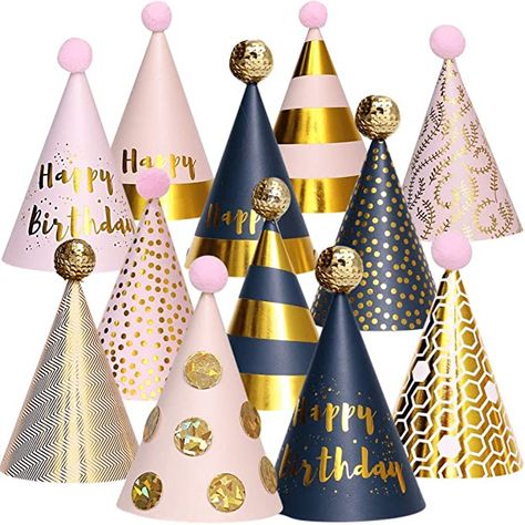 Amazon.com: Birthday Party Hats - Fun Celebration Kit of 12 Gold Happy Birthday Cone Party Hats for Kids Birthday Party - Birthday Party Supplies and Decorations : Toys & Games Girls Birthday Party Decorations, Crown Party, Photos Booth, Fun Birthday Party, Birthday Party Hats, Paper Hat, Happy Birthday Parties, Birthday Hat, Party Paper