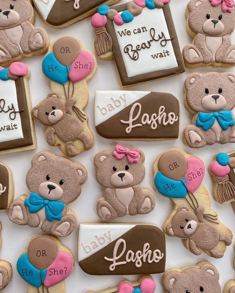 #genderrevealcookies en Instagram | Hashtags Bear Gender Reveal Food, Bear Gender Reveal Treats, Gender Reveal Ideas Bear Theme, We Can Bearly Wait Cookies Decorated, Teddy Bear Gender Reveal Cookies, Gender Reveal Bear Theme, Bear Gender Reveal Ideas, Gender Reveal Bear Theme Dessert, Bear Gender Reveal Cookies