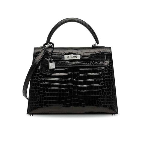 AN EXCEPTIONAL, SHINY BLACK POROSUS CROCODILE DIAMOND SELLIER KELLY 25 WITH 18K WHITE GOLD & DIAMOND HARDWARE Moodboard Png, Hermes Kelly 25, Kelly 25, Hermes Kelly Bag, Cheap Purses, Unique Handbags, Kelly Bag, Luxury Purses, Cheap Bags