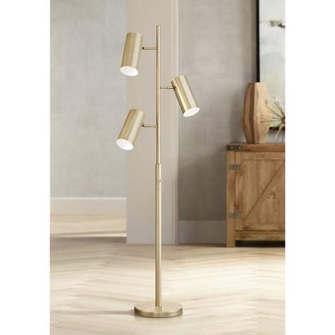 Possini Euro Canasta Trac Tree Floor Lamp Satin Brass - #39Y67 | Lamps Plus Three Light Floor Lamp, Reading Bedroom, Colorful Table Lamp, Beautiful Floor Lamps, Tree Floor Lamp, Floor Lamps Living Room, Reading Lamp Floor, Task Floor Lamp, Torchiere Floor Lamp