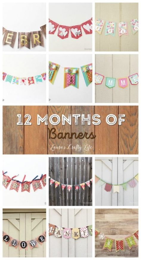 create-12-months-of-banners-with-the-we-r-memory-keepers-banner-punch-board Cricut Banners, Faux Pies, Cricut Banner, Letter Garland, Diy Birthday Banner, Garland Ideas, Fall Banner, Banner Letters, Holiday Banner