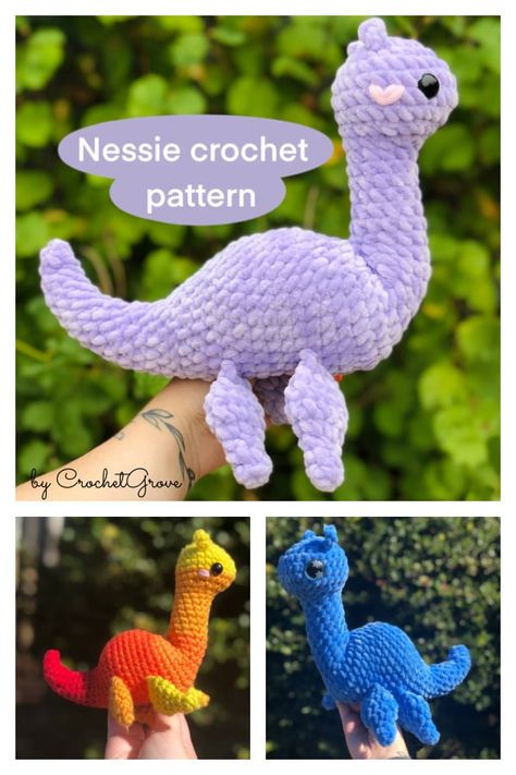 Nessie Amigurumi Free Crochet Pattern Crochet Loch Ness Monster Free Pattern, Loch Ness Monster Crochet Pattern, Crochet Loch Ness Monster, Monster Crochet Pattern Free, Monster Crochet Pattern, Monster Amigurumi, Monster Crochet, Crochet Monsters, Crochet Eyes