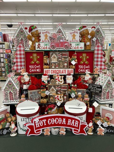 Gingerbread Retail Display, Hobby Lobby Gingerbread Decor, Hobby Lobby Christmas Decorations, Gingerbread Trees, Hot Cocoa Bar Christmas, Hot Chocolate Sign, Sugarplum Fairy, Diy Hot Cocoa, Diy Hot Chocolate