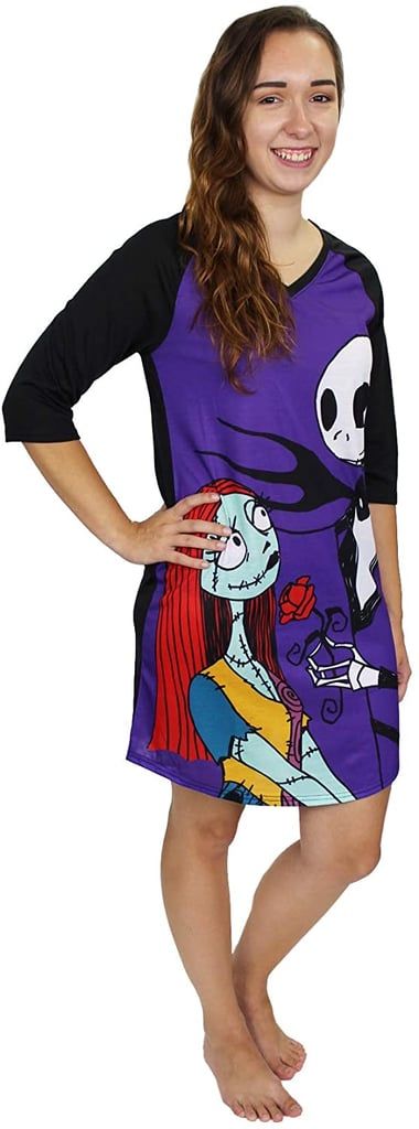 A Cozy Nightgown: Disney The Nightmare Before Christmas Dorm Nightgown Nightgown Pajamas, Christmas Nightgowns, Jack Skellington And Sally, Nightmare Before Christmas Characters, Purple Clothing, Disney Nightmare Before Christmas, Disney Pajamas, Halloween Pajamas, Pbs Kids