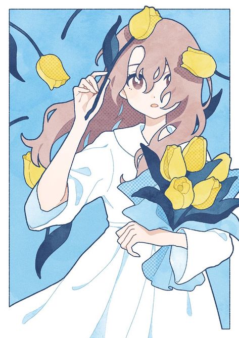 Mysterious Pose Reference Drawing, Florist Drawing Reference, Girl Holding Flowers Drawing, Holding A Flower Reference, Holding Flowers Pose Reference, Clothes Anime, Match Icons, Holding Flowers, Nice Design