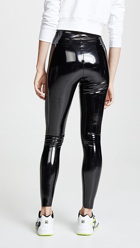 Pvc Leggings, Patent Leather Leggings, Leather Leggings Outfit, Vinyl Leggings, Look Legging, High Waist Sports Leggings, Shiny Pants, Latex Leggings, Color Block Leggings