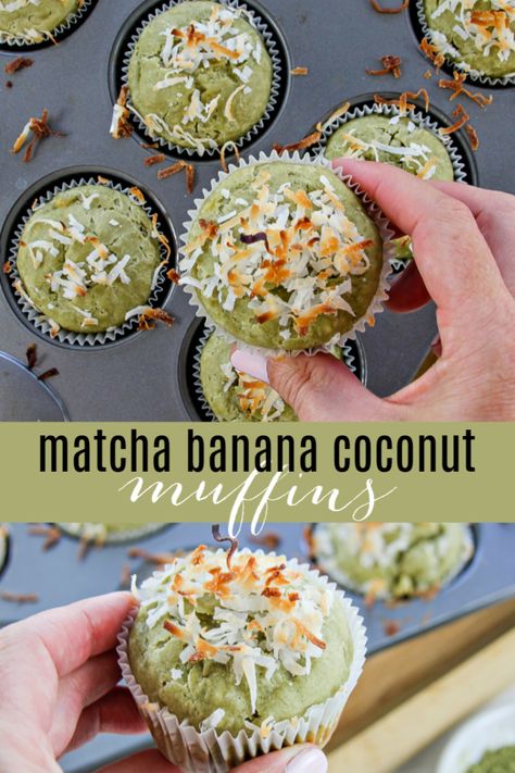 Healthy Desserts Banana, Vegan Matcha Recipes, Matcha Recipe Healthy, Banana Healthy Recipes, Omnivore Recipes, Matcha Recipe Baking, Coconut Muffin Recipes, Matcha Muffins, Banana Coconut Muffins