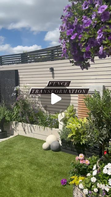 𝑱𝒂𝒏𝒊𝒄𝒆 Bristow on Instagram: "We transformed our fence with a lick of paint. We took so long deciding whether to paint our fence or not and now I can't believe we left it that silver grey weathered look for so long 🙈. Love this paint colour. It's @ronseal.uk Warm stone garden paint. 😀 Link on my stories and in my Amazon store. We already had the black paint for the slats. I think we may paint the Pergola the same colour this year. Happy Friday Insta friends. Janice 💙. Previously gifted: Living wall planter @wonderwalldirect Ball of fire @landmann.uk Waterfeature @in_from_the_garden #garden #gardentransformation #gardeninspiration #gardenideas #fence #fencedesign #backyard #backyardinspo" Ronseal Fence Paint Colours, Grey Fence Paint, Green Wall Interior Design, Green Wall Interior, Interior Green Wall, Outdoor Wall Paint, Garden Fence Paint, Fence Paint Colours, Grey Fences