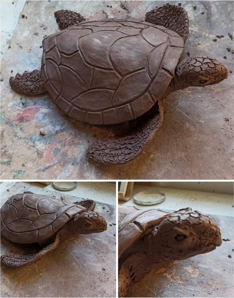 Turtle Clay Sculpture Easy, Ceramic Sea Turtle, Pottery Animals Easy, Turtle Clay Sculpture, Clay Turtles, Turtle Pottery, Clay Turtle, Turtle Sculpture, Jewelry Making Business