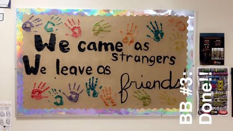 We came as strangers We leave as friends bulletin board Farewell Program Ideas, Friends Bulletin Board, After School Program Ideas, School Program Ideas, High School Bulletin Boards, Graduation Party High, Window Seat Design, Friend Graduation, Farewell Parties