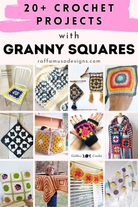 20+ Easy Crochet Projects with Granny Squares • RaffamusaDesigns Things To Make From Granny Squares, Free Easy Crochet Patterns For Beginners Simple Granny Squares, Granny Square Crafts, Crochet With Granny Squares, Square Crochet Top Pattern, Small Granny Square Projects, Granny Square Gifts, Crochet Granny Square Ideas, Things To Make With Granny Squares