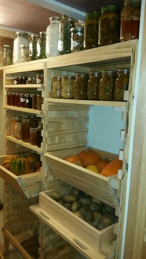 Canning Supply Storage, Root Cellar Storage Ideas, Canning Ring Storage, Prepped Pantry, Canning Storage Ideas, Water Bottle Storage Ideas, Cabin Pantry, Bottle Storage Ideas, Canning Shelf