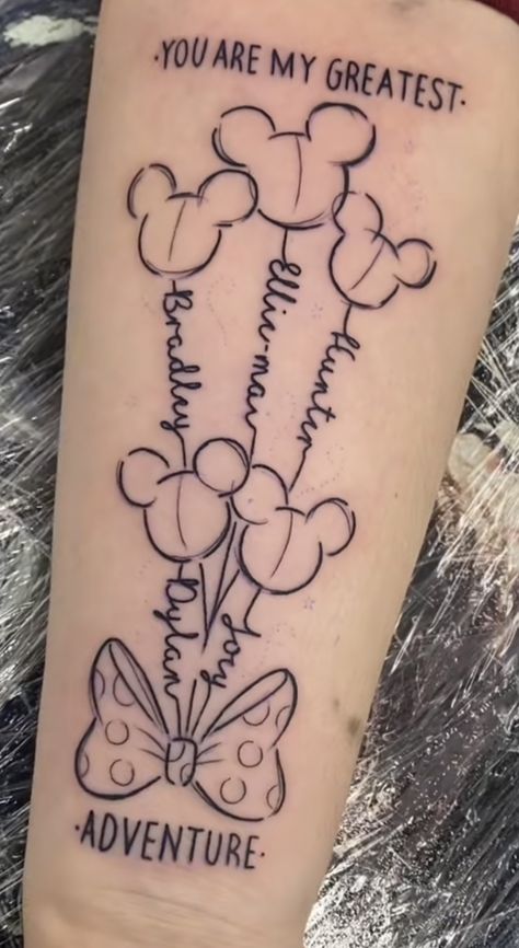 Disney Tattoos For Moms, Mom With Daughter Tattoo, Disney Arm Tattoo Sleeve, Tattoo Ideas Mother Daughter Matching, Thing One Thing Two Tattoo, Tattoo Mom Of 3, Tattoo Ideas For 2 Sons, Mommy And Daughter Tattoos Ideas, Family Disney Tattoos