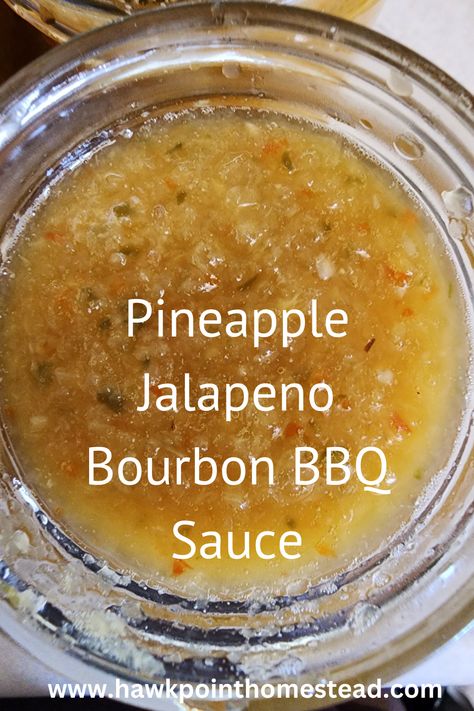 This recipe for pineapple jalapeno bourbon BBQ sauce recipe for canning is a delicious and wonderful twist on traditional BBQ sauce. The pineapple gives it a sweet flavor and combined with tangy flavor of the peppers make it a taste out of this world. Plus adding the bourbon gives it a smooth delicious flavor that pairs perfectly with grilled meats like ribs, chicken and pork. This sweet BBQ sauce with its little bit of heat has an interesting flavor that will delight you! Jalapeño Pineapple Hot Sauce, Apple Bourbon Bbq Sauce, Pineapple Barbecue Sauce, Hot Sauce Canning Recipe, Bbq Sauce For Canning, Canning Sauces, Homemade Chili Beans, Bourbon Bbq Sauce Recipe, Pineapple Bbq Sauce