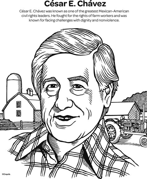 Cesar Chavez Coloring Page | crayola.com New Coloring Pages, Cesar Chavez, Wax Museum, Kids Print, Garden Pictures, Hispanic Heritage, Mexican Art, Free Coloring Pages, Coloring Pages For Kids