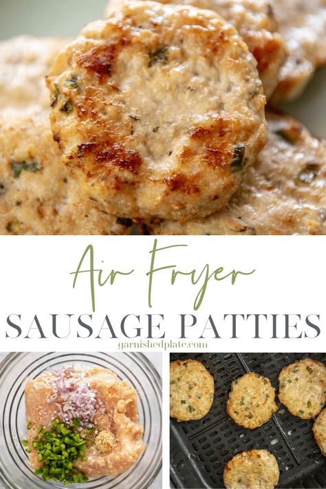 Homemade sausage patties that only take minutes? Yes! These chicken sausage patties made with diced peppers and shallot along with ground chicken take only about 10 minutes and are much healthier because they are air fried! Ground Chicken Breakfast Sausage, Air Fryer Sausage Patties, Chicken Sausage Patties, Turkey Sausage Patties, Walnut Chicken Recipe, Air Fryer Sausage, Baked Muffins, Recipes With Eggs, Whole Chickens