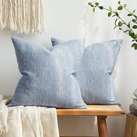 MIULEE Pack of 2 Decorative Burlap Linen Throw Pillow Covers Modern Farmhouse Pillowcase Rustic Woven Textured Cushion Cover for Sofa Couch Bed 18x18 Inch Light Blue : Amazon.ca: Home Cover For Sofa, Farmhouse Throw Pillow, Blue Couches, Blue Throw Pillows, Linen Pillow Covers, Linen Throw Pillow, Farmhouse Pillows, Linen Throw, Sofa Couch Bed