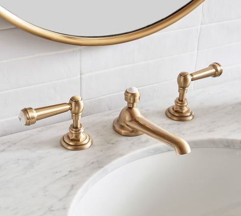 Bathroom Faucets | Sink Faucets & Bathtub Faucets | Pottery Barn Brass Faucet Bathroom, Bronze Bathroom Fixtures, Best Bathroom Faucets, Timeless Bathroom Design, Brass Bathroom Faucets, Bathroom Faucets Chrome, Grove Street, Timeless Bathroom, Bronze Bathroom