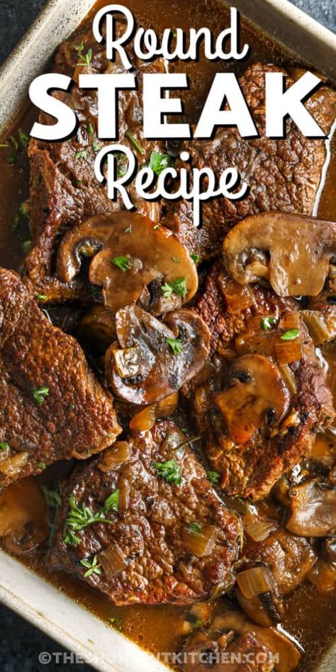 Best Braised Steak And Mushrooms Beef Round Roast, Braised Steak, Roast Brisket, Beef Chuck Steaks, Beef Round Steak, Creamy Garlic Pasta, Round Steak Recipes, Mushrooms And Onions, Beef Round