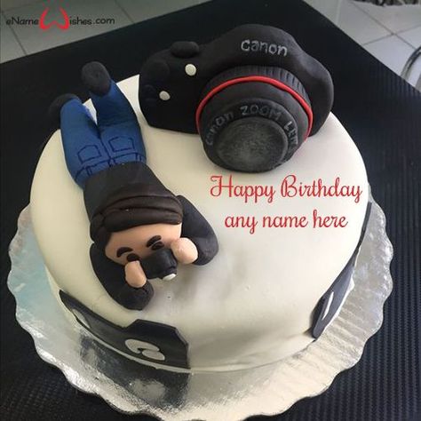 Camera Cake Ideas, 70th Birthday Cake For Men, Birthday Wishes Cake With Name, Name On Cake, Happy Birthday Wishes For Her, Write Name On Cake, Cake Pic, Camera Cakes, Birthday Cake Write Name