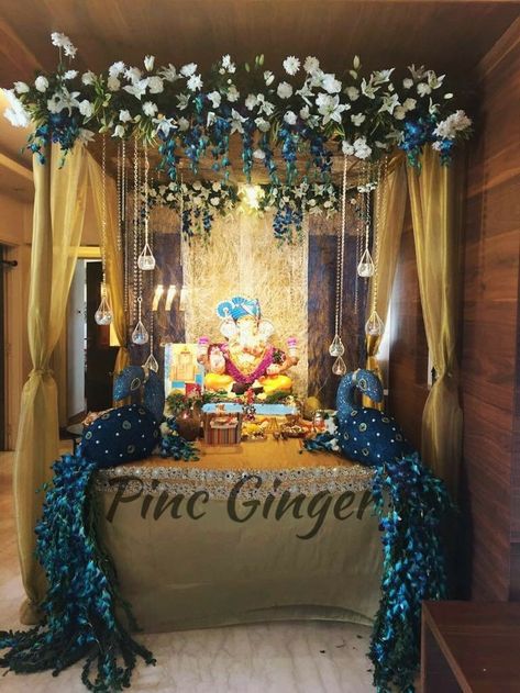 Ganpati Decoration Theme Ideas, Flower Decoration For Ganpati, Ganpati Decoration Theme, Mandir Decoration, Ganesh Chaturthi Decoration, Ganpati Decoration At Home, Janmashtami Decoration, Ganapati Decoration, Decoration For Ganpati