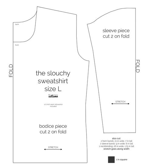 Learn how to sew this cute slouchy sweatshirt with this easy to follow sewing tutorial and a free pattern in womens size large. #sewingpattern Hoodie Sewing Pattern Free, Sweatshirt Sewing Pattern, Sweatshirt Sewing, Hoodie Sewing, Sweater Diy, Hoodie Sewing Pattern, Free Printable Sewing Patterns, Trendy Sewing Patterns, Sewing Templates