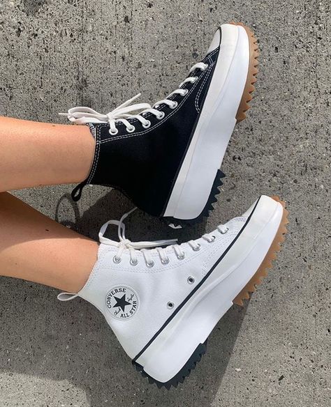 Converse Collection, Korean Shoes, Nike Air Force 1 Custom, Converse Run Star Hike, Converse Run, White Nike Shoes, Trendy Shoes Sneakers, Run Star Hike, Converse Run Star