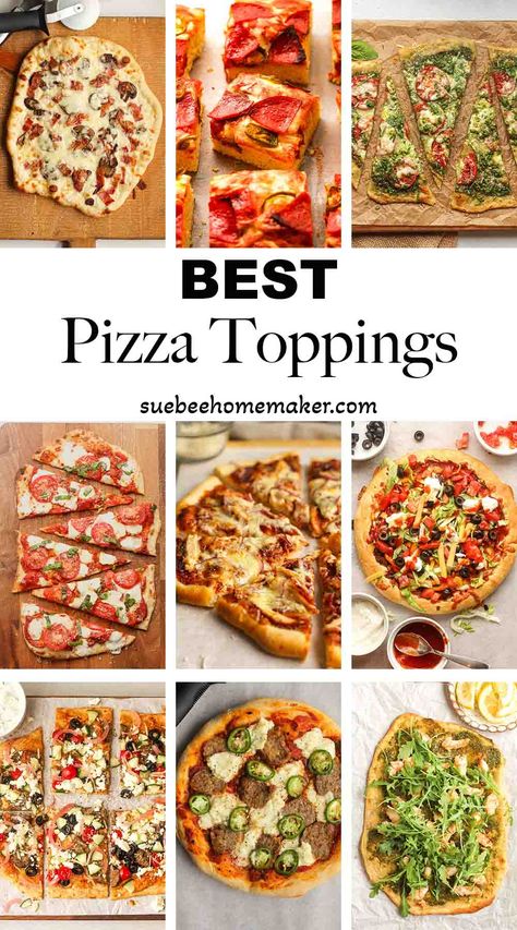 From white sauce pizza to taco pizza to shrimp pesto flatbread, we have a wide assortment for you to choose from our BEST Pizza Toppings! Unique Pizza Toppings Combinations, Easy Pizza Toppings Ideas, Best Pizza Toppings Combinations, Home Made Pizza Toppings, Pizza Ideas Toppings, Gyro Pizza Recipe, Homemade Pizza Toppings, Weird Pizza Toppings, Pesto Pizza Toppings