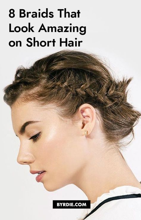 8 Cool and Easy-to-Pull-Off Braids for Short Hair Short Bob Plaits, How To Pull Back Short Hair, Braid Ideas For Short Hair, Bohemian Short Hair, Braids Short Hair, Short Hair Updo Easy, Cute Short Hairstyles, Short Hair Inspiration, Hairstyle For Short Hair