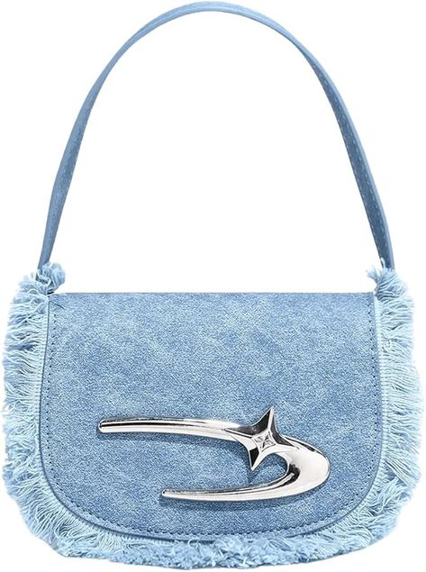 Verdusa Women's Fringe Handbag Flap Top Handle Shoulder Bag Y2k Purses Blue One-Size: Handbags: Amazon.com Descendants 4, Fringe Handbags, Circle Bag, Stylish Tote Bag, Fancy Bags, Chic Bags, Denim Bag, Mini Handbags, Mini Crossbody Bag