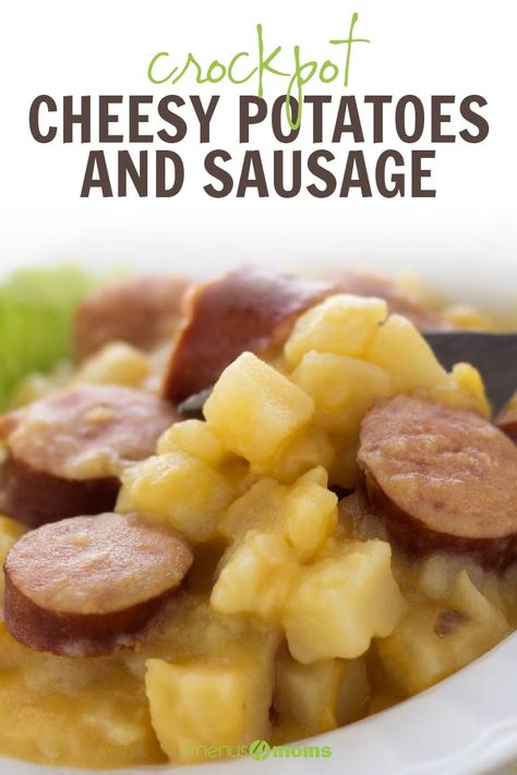 Potato And Sausage Crockpot, Frozen Diced Hashbrown Recipes, Cheesy Potatoes And Sausage, Farmhouse Casserole, Crockpot Cheesy Potatoes, Potato Recipes Crockpot, Potato And Sausage, Potatoes And Sausage, Easy Crockpot Soup