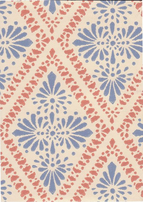 Iconic Swedish wallpaper  (Roll, 53cm x 1000cm) with a geometric pattern, red and blue on a cream white backdrop. Scandinavian design by manufacturer Boras Tapeter, ANNO series (also well known for their Josef Frank wallpapers).  Original Block Print in factory sealing. This wallpaper is in pristine condition and perfectly suited for room decoration. If you wish to buy the wallpaper by the meter (or even smaller sizes for creative projects) please contact me via post@inke.nl Vintage Geometric Pattern, Arts And Crafts Patterns, Geometric Textile Patterns, Spanish Tile Wallpaper, Josef Frank Wallpaper, Swedish Pattern, Swedish Wallpaper, Vintage Wallpaper Patterns, Block Print Wallpaper