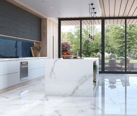 Luxury Marble Flooring, Marble Floor Kitchen, Model Dapur, Tiles Living Room, Marble Flooring Design, White Marble Floor, Marble Floors, White Marble Tiles, Living Room Tiles