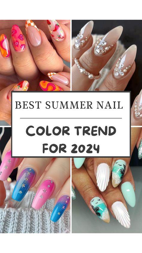 Best summer nail color trends for 2024 Summer Nail Color, Vacation Nails Beach, White Summer Nails, Best Summer Nail Color, Colors For 2024, Summer Nail Colors, August Nails, Summer Nails Beach, Watermelon Nails