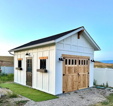 Let’s upgrade your backyard!⁠ ⁠ This 12ft x 18ft custom Tuff Shed is the perfect addition to our customer’s home and their picturesque… | Instagram 10x12 Garden Shed, 12 X 16 Shed, Backyard Classroom, Grill Shack, She Shed Exterior, Farmhouse Shed, Backyard Shed Ideas, Shed Exterior Ideas, Studio Exterior